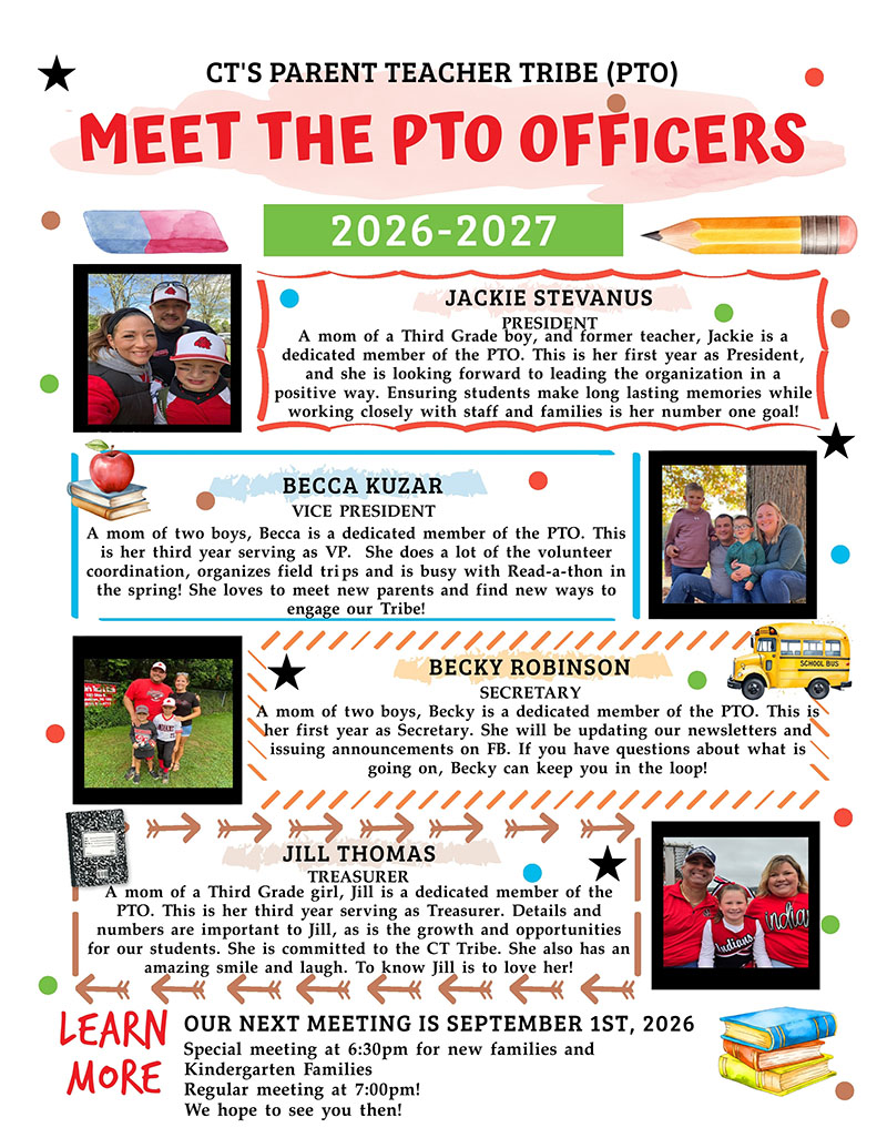 CT's Parent Teacher Tribe (PTO) Meet the PTO Officers flyer