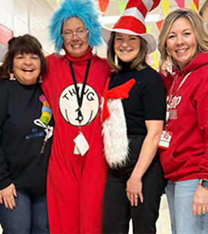 Teachers dressed like Dr. Seuss characters