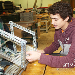 Student working on robotics project