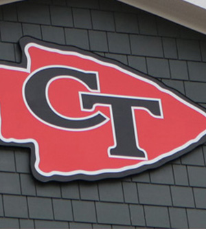 School sign of arrowhead with CT