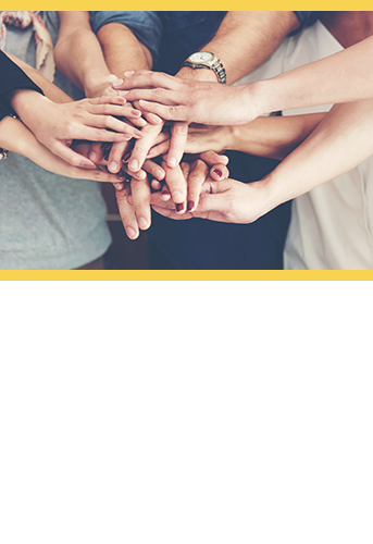 hands in the middle to signify working together