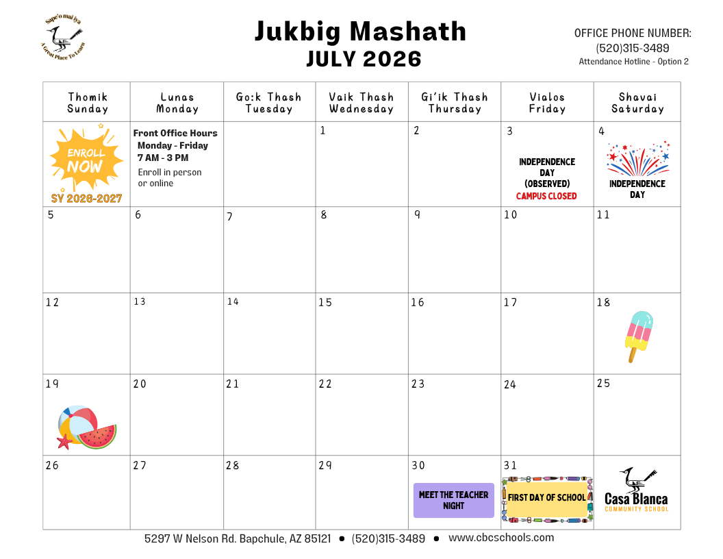Jukbig Mashath July 2026 Calendar