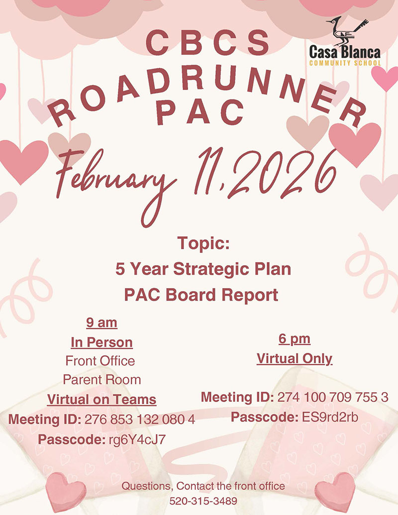 CBCS RoadRunner PAC February 11, 2026 meeting flyer