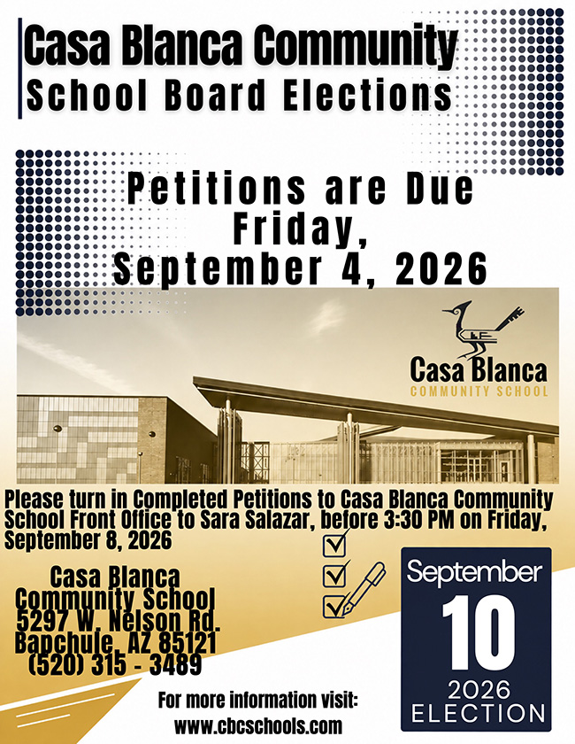 Casa Blanca Community School Board Elections Petitions 2026 flyer
