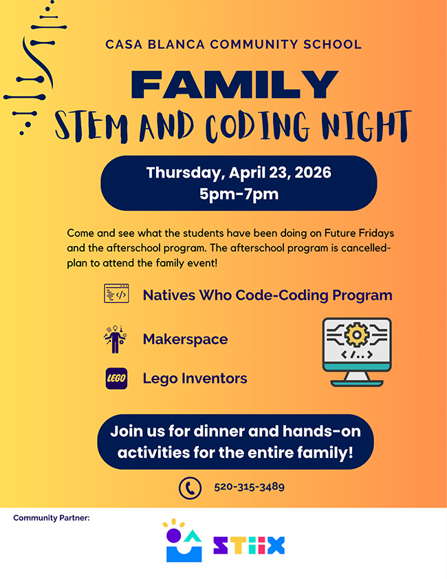 Family STEM and Coding Night flyer