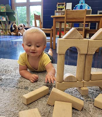 Seedling playing with wood blocks
