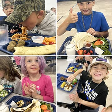 Collage of students eating lunch