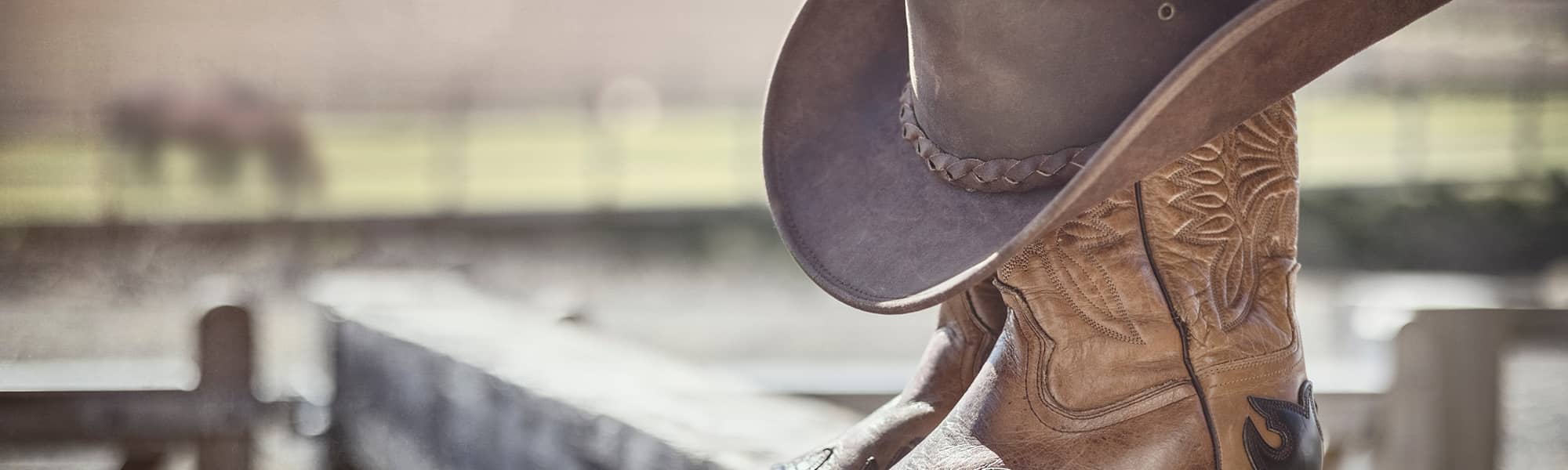 cowboy boots with a cowboy hat over the top of them