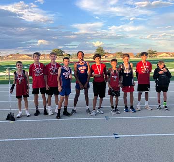 Group of running students together