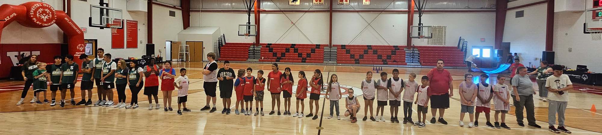 Students lined up at the gym