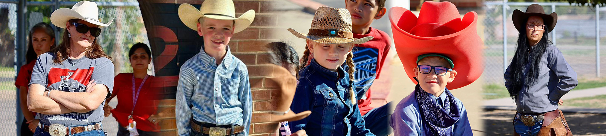 Students and staff members in cowboy outfits