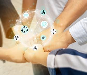 Working together concept with adults hands 