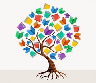 Colorful tree with books as leaves drawing