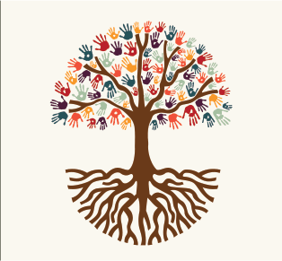 drawing of a colorful tree with hands as leaves