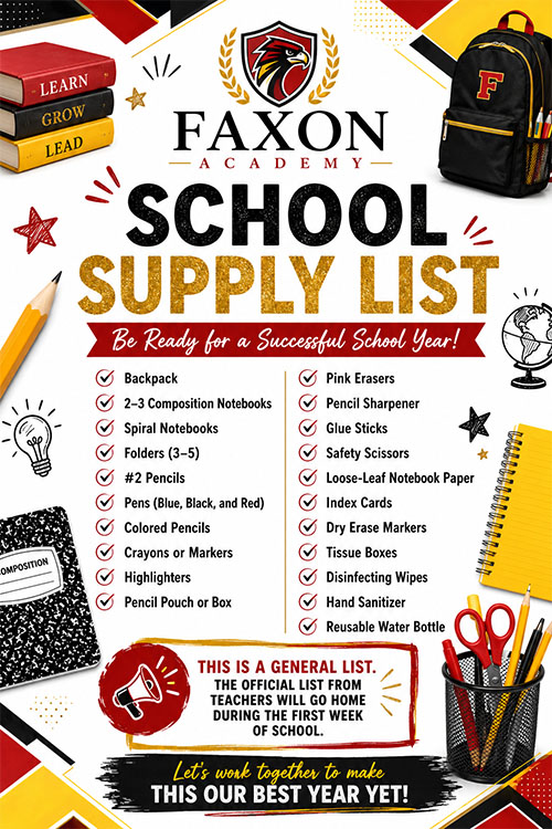 Faxon school supply list