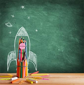 Early childhood educational concept with a rocket