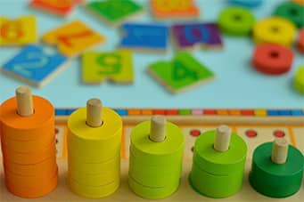 Colorful, wooden math game for preschool students