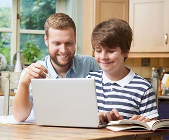 Parent helping student with homework