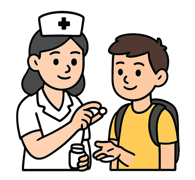 School nurse administering medication to a student