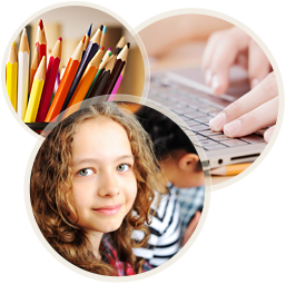 pencils, kids, and computer