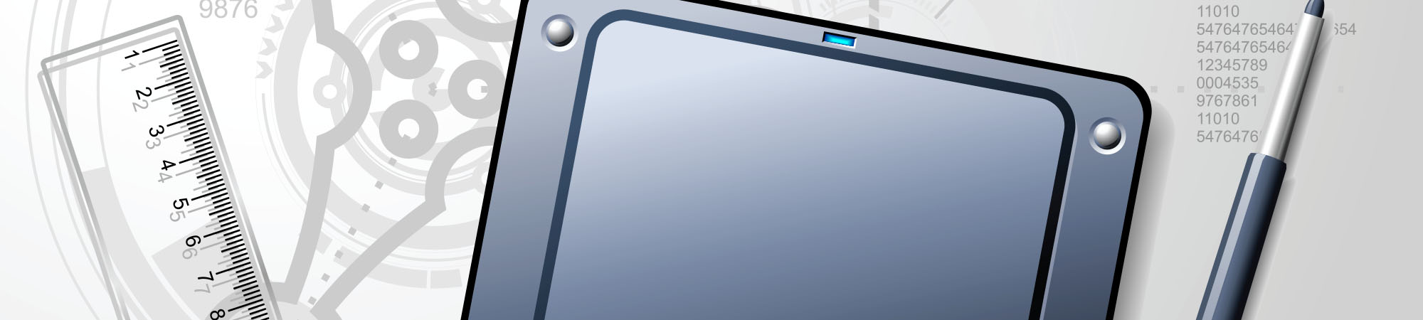 Graphic design tools, Tablet, ruler, and plans