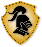 Logo with armored helmet on a shield
