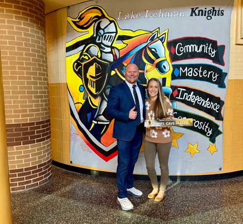 Mrs. Mattie receiving January 2026 teacher of the month