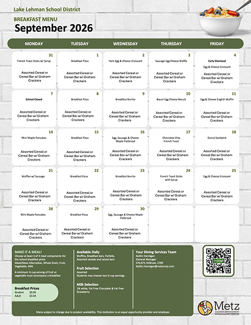 September 2026 Breakfast Menu