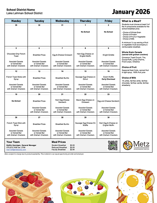 Jr-Sr HS Breakfast Menu for Jan 2026