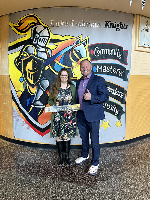 Principal with Mrs. Eckert selected as teacher of the month for March 2026