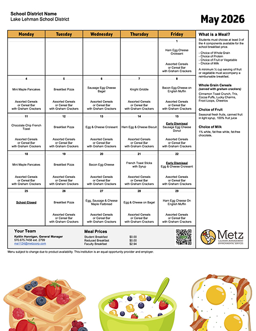 Breakfast Menu for May 2026