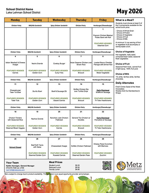 Lunch Menu for May 2026