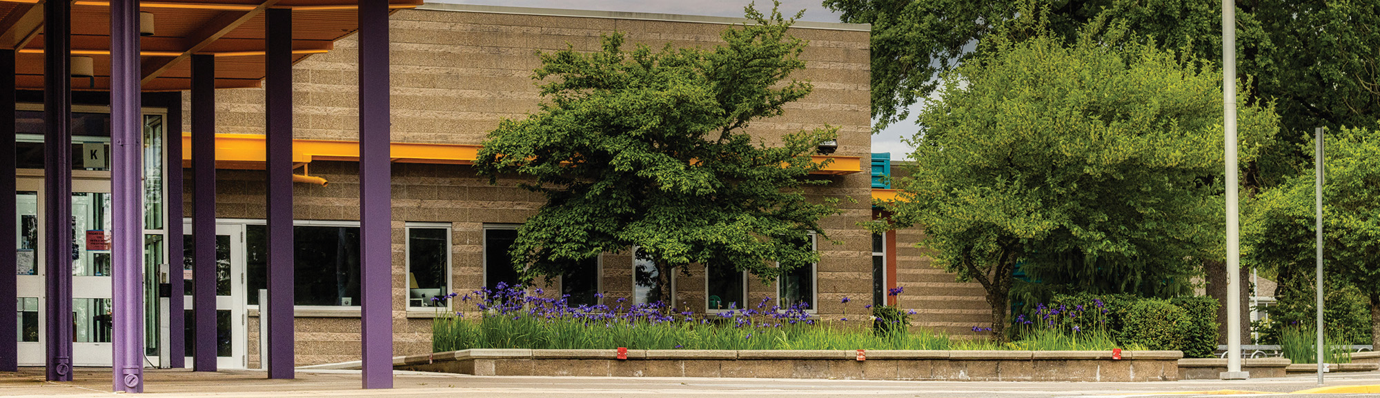 Outside a school building entrance