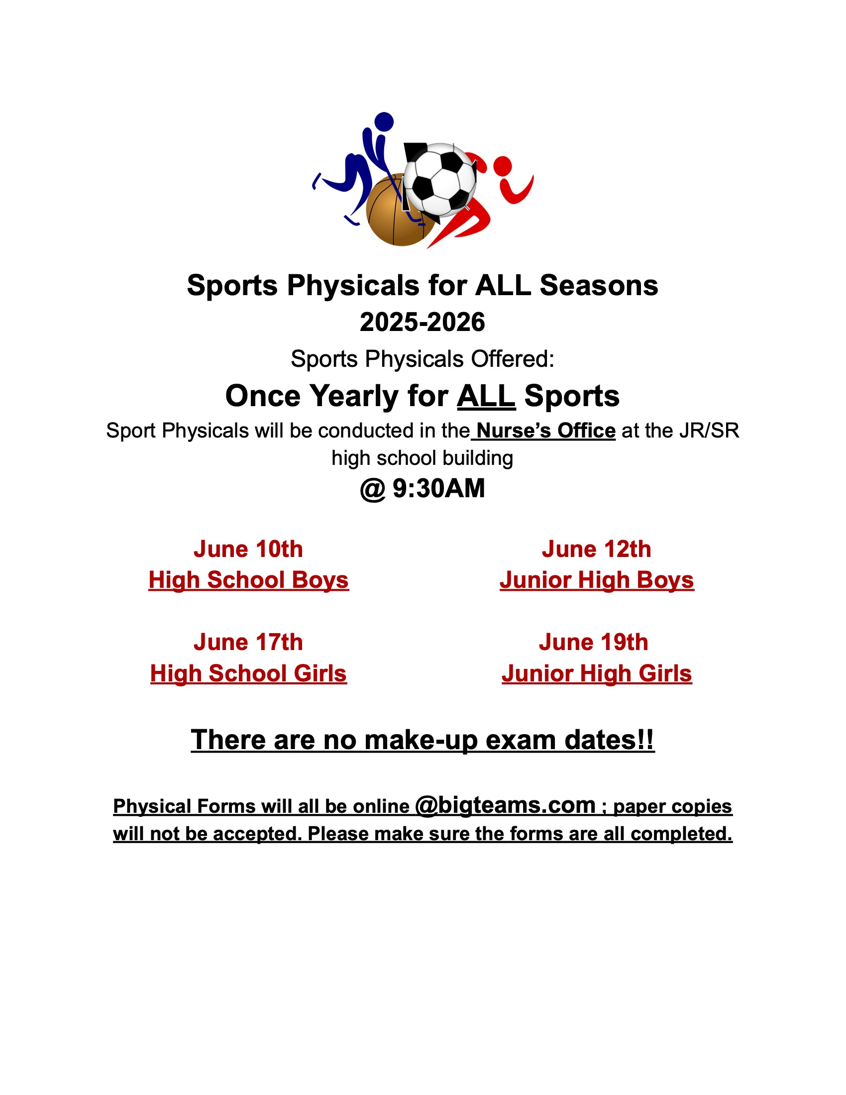 Sports Physicals for all seasons flyer