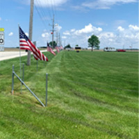 American flags lining the side of a road