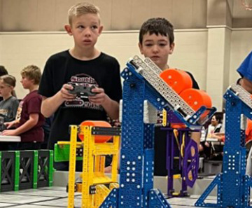 Students working on robotics