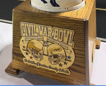 trophy with the words Civil War Bowl