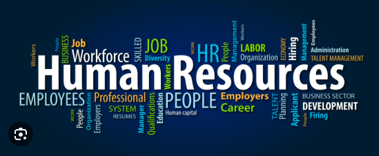 Graphic with words human resources, HR, job, workforce, business, employees, etc.