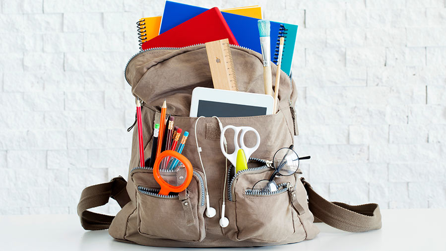 School supplies in a backpack
