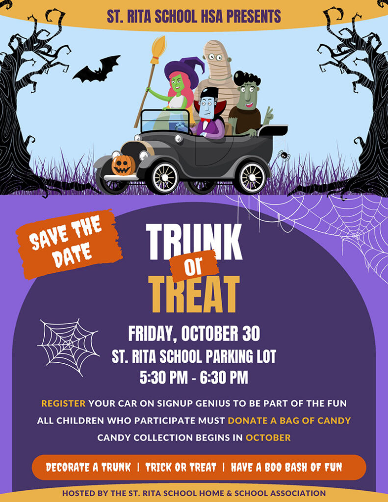 St. Rita School HSA presents Trunk or Treat flyer