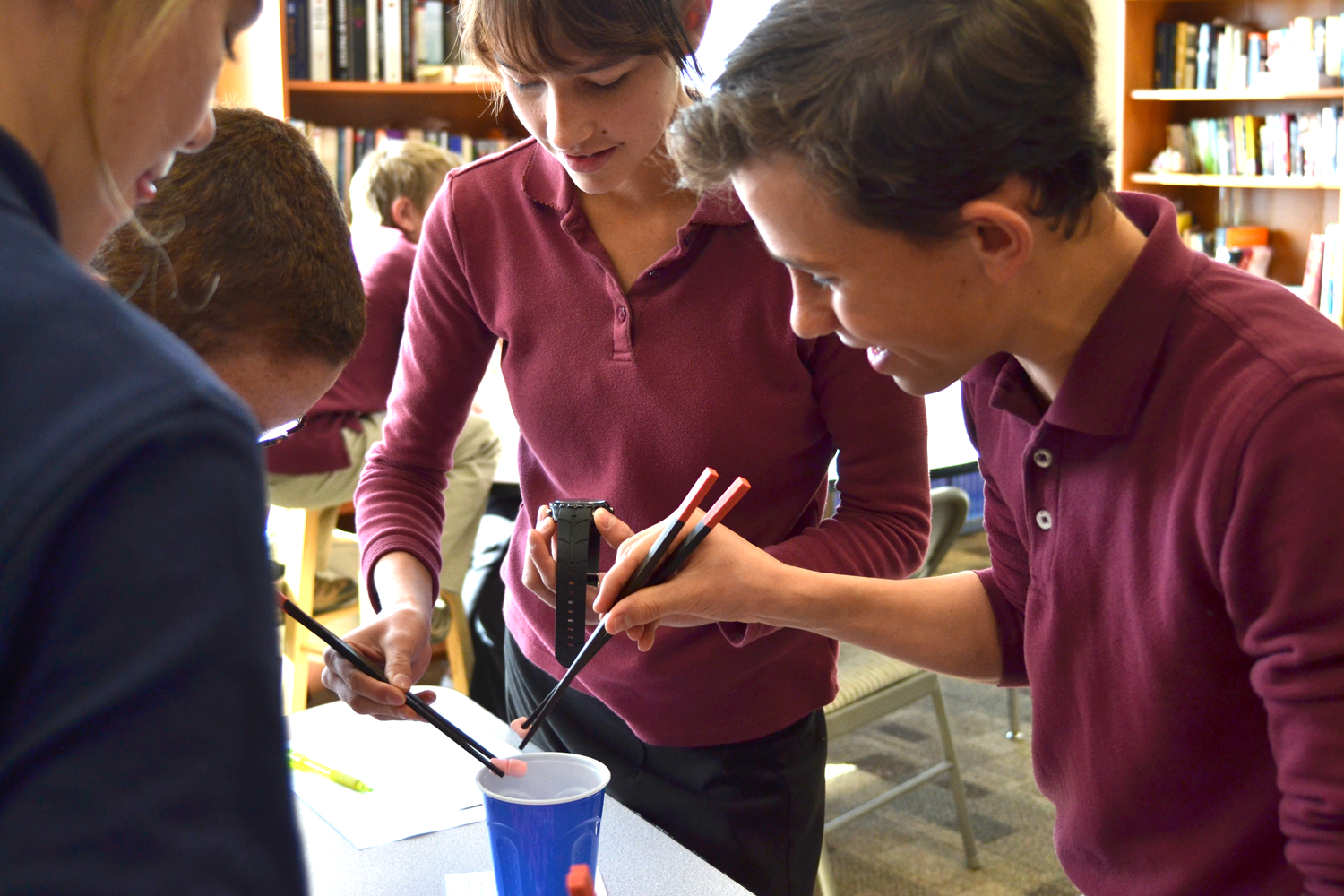 Masada Jr. High students performing a science experiment