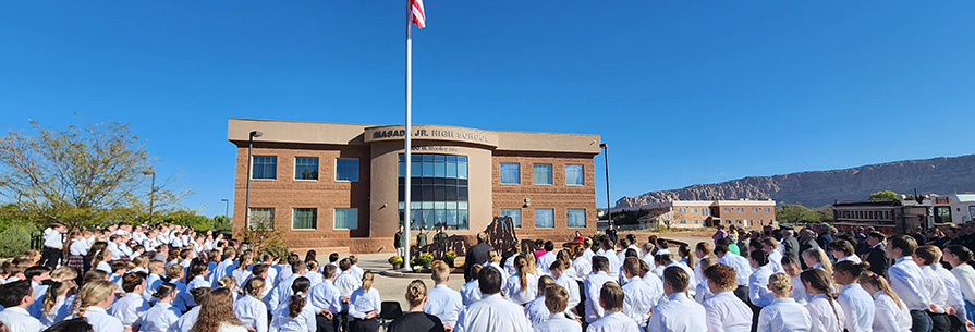 Students standing in front of the Masada Jr. High School