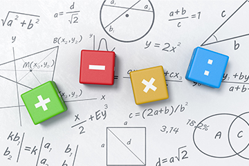 Math operators on colorful blocks on top of mathematical equations