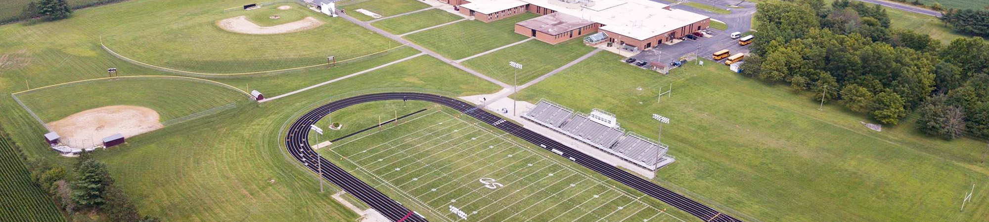 Aerial view of school and sports fields