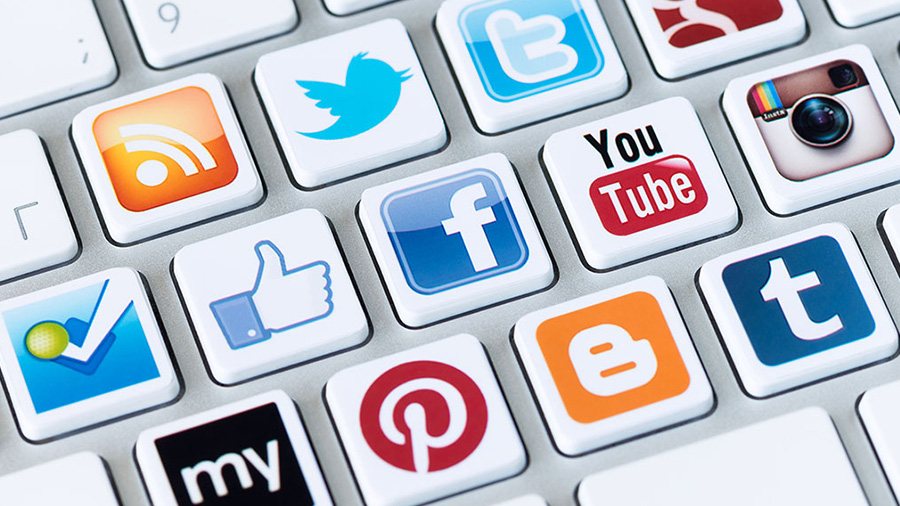 Social media buttons on a keyboard