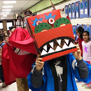 Notebook on desk in the classroom Lunar New Year parade