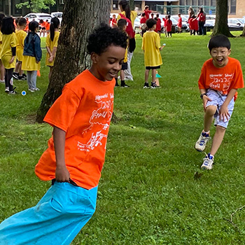 students practicing track events