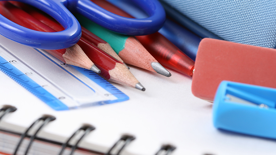 Colorful assortment of school supplies