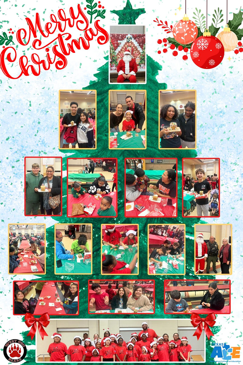 Merry Christmas photo collage of gingerbread decorating