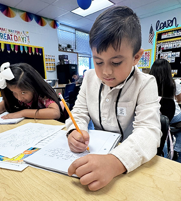 School boy working at his desk